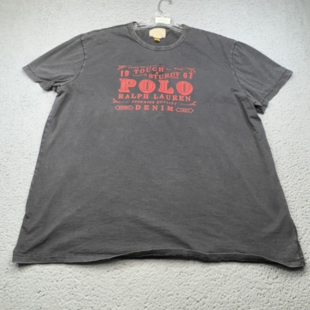 Polo Ralph Lauren Shirt Mens 2XL‎ Gray Denim Tough Sturdy 67 Graphic Fader Logo